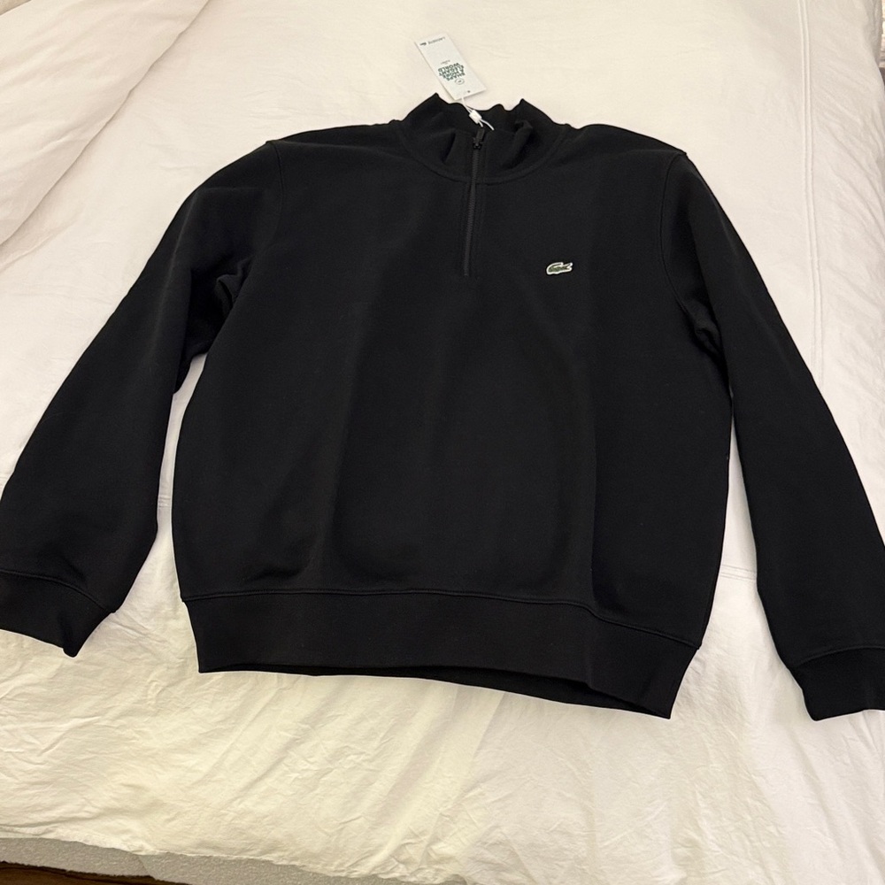 NWT Lacoste Men's Quarter Zip Fleece Black Sweater XL